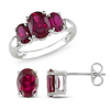 Set of Sterling Silver Ring & Earring 6-3/4ct TGW Oval 6x4 - 8x6mm Synthetic Ruby