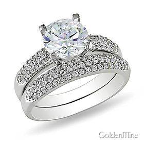 Sterling Silver CZ Engagement Ring Set