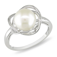 Sterling Silver White Freshwater Pearl Love Knot Ring