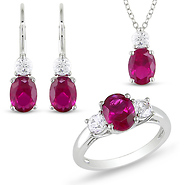 Sterling Silver 9 5/8 CT TGW Synthetic Ruby & Synthetic White Sapphire with Chain