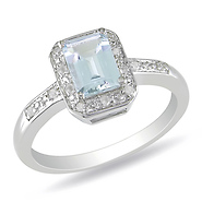 0.06 CTW Diamond & 0.80 CT TGW Aquamarine Fashion Ring Sterling Silver
