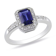 0.06 CTW Diamond & 1.59 CT TGW Synthetic Sapphire Fashion Ring Silver