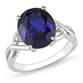 0.01 CTW Diamond & 7.50 CT TGW Synthetic Sapphire Fashion Ring Silver
