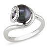 0.02 CTW Diamond 9 - 9.5 MM Black Freshwater Pearl Fashion Ring Silver