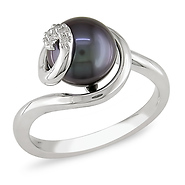 0.02 CTW Diamond 9 - 9.5 MM Black Freshwater Pearl Fashion Ring Silver