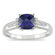 0.05 CTW Diamond & 1.25 CT TGW Synthetic Sapphire Fashion Ring 10K White Gold