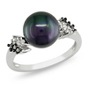 Sterling Silver 1/8 CTW Black & White Diamond 9 - 9.5 MM Black Licorice Freshwater Pearl Ring