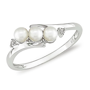 10K White Gold 0.013 CTW Diamond & White Freshwater Pearl Fashion Ring