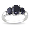 Sterling Silver 2.80 CT TGW Black Sapphire 3 Stone Ring