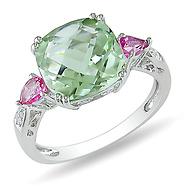 Sterling Silver 0.02 CTW Diamond & 4.33 CT TGW Green Amethyst Pink Topaz Fashion Ring