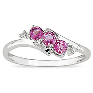 10K White Gold 0.018 CTW Diamond & 0.40 CT TGW Pink Topaz 3 Stone Ring