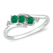 10K White Gold 0.018 CTW Diamond & 1/3 CT TGW Synthetic Emerald 3 Stone Ring