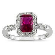 10K White Gold 0.06 CTW Diamond & 1.59 CT TGW Synthetic Ruby Fashion Ring