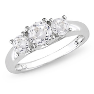 10K White Gold 1.33 CT TGW Synthetic White Sapphire 3 Stone Ring