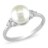 10K White Gold 1/8 CTW Diamond & White Freshwater Pearl Fashion Ring