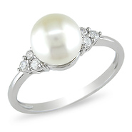 10K White Gold 1/8 CTW Diamond & White Freshwater Pearl Fashion Ring
