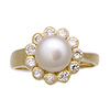 14K Yellow Gold Fancy Diamond Pearl Ring