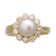 14K Yellow Gold Fancy Diamond Pearl Ring