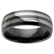 8mm Black Ceramic Two Row Tungsten Inlay Wedding Band