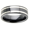 8mm Black Ceramic Silver Inlay Polished Wedding Band