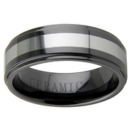 8mm Black Ceramic Tungsten Inlay Step Down Wedding Band