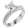 Simple Princess Cut Solitaire 14K White Gold CZ Wedding Band Set