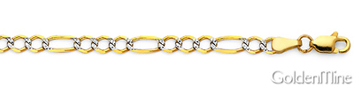 3.5mm 14K Gold White Pave Figaro Chain