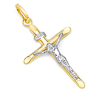 Small 14K Two Tone Gold Slender Crucifix