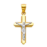14K Two Tone Diamond Cut Crucifix
