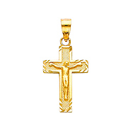 14K Yellow Gold Small Diamond Cut Crucifix