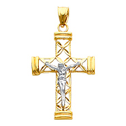 14K Two Tone Gold Diamond Cut Fancy Crucifix