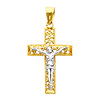 14K Two Tone Weave Cut Crucifix