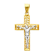 14K Two Tone Weave Cut Crucifix
