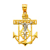 14K Yellow and White 2 Two Tone Gold Jesus Crucifix Anchor Religious Charm Pendant