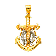 14K 3 Tri Color Gold Jesus Crucifix Anchor Religious Charm Pendant