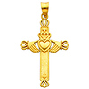 14K Yellow Gold Claddagh Cross Charm Pendant