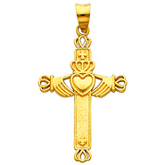 14K Yellow Gold Claddagh Cross Charm Pendant