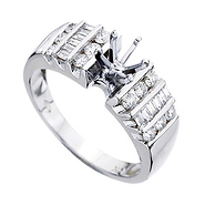 14k White Gold Round and Baguette Diamond Engagement Ring Setting (0.49ctw)