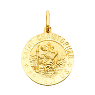 14K Yellow Gold Large Religious Saint Christopher Medal Charm Pendant