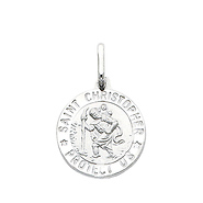 14K White Gold Medium Religious Saint Christopher Medal Charm Pendant