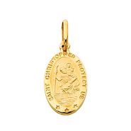 14K Yellow Gold Small Religious Saint Christopher Medal Charm Pendant