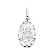 14K White Gold Small Religious Saint Christopher Medal Charm Pendant