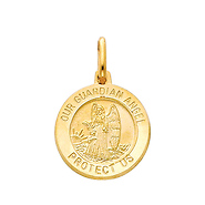 14K Yellow Gold Medium Religious Our Guardian Angel Medal Charm Pendant