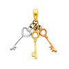 14K 3 Three Color Gold Key to My Heart Charm Pendant