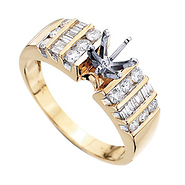 14k Yellow Gold Round and Baguette Diamond Engagement Ring Setting (0.49ctw)