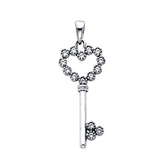 14K White Gold CZ Cubic Zirconia Key to My Heart Charm Pendant