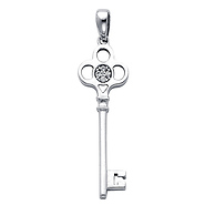 14K White Gold CZ Cubic Zirconia Key Charm Pendant