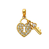 14K Yellow Gold CZ Cubic Zirconia Small Heart Lock & Key Charm Pendant