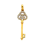 14k Yellow Gold Key CZ Charm Pendant
