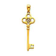 14K Yellow Gold CZ Cubic Zirconia Key Charm Pendant